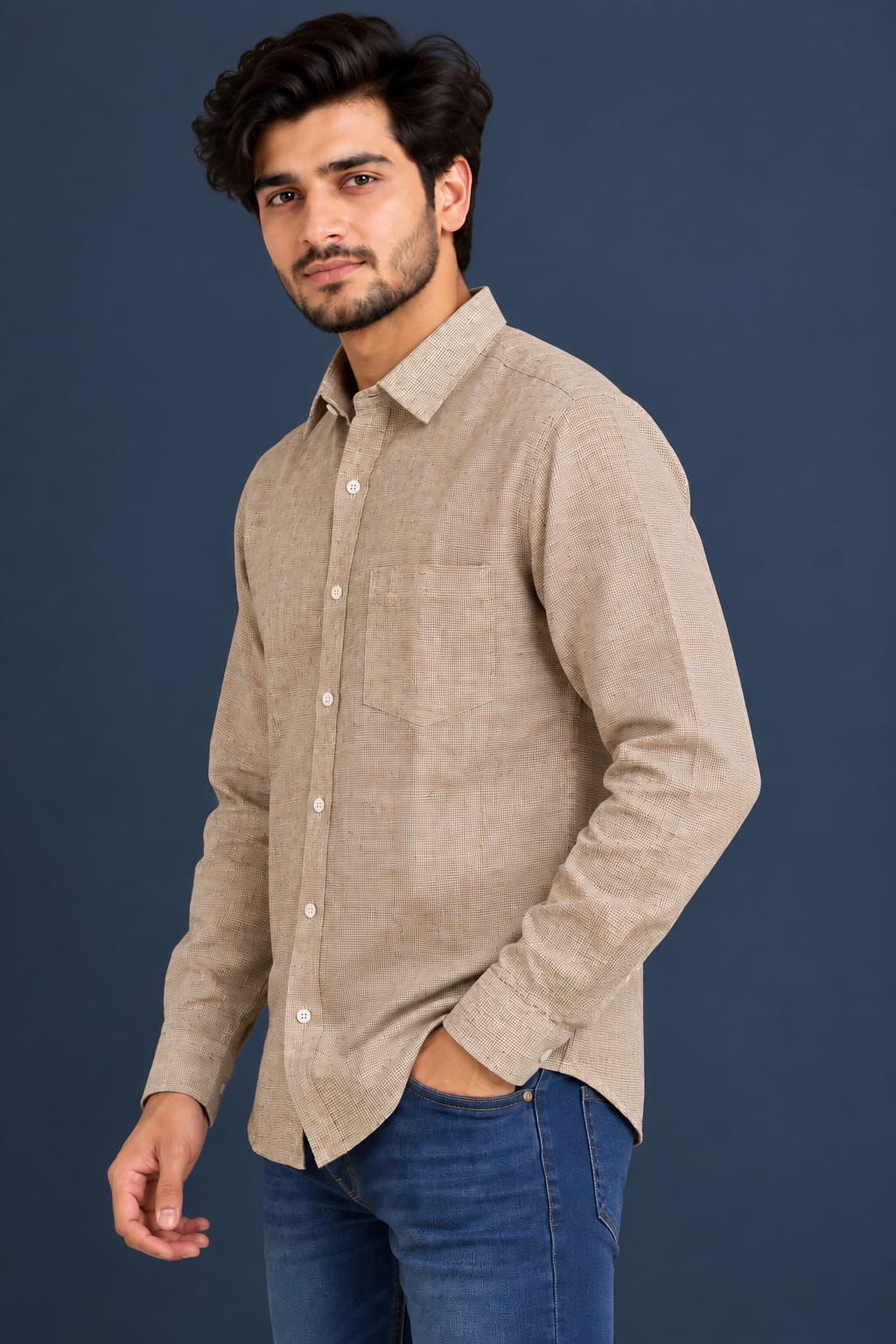 Natural Beige Jute Full-Sleeve Shirt