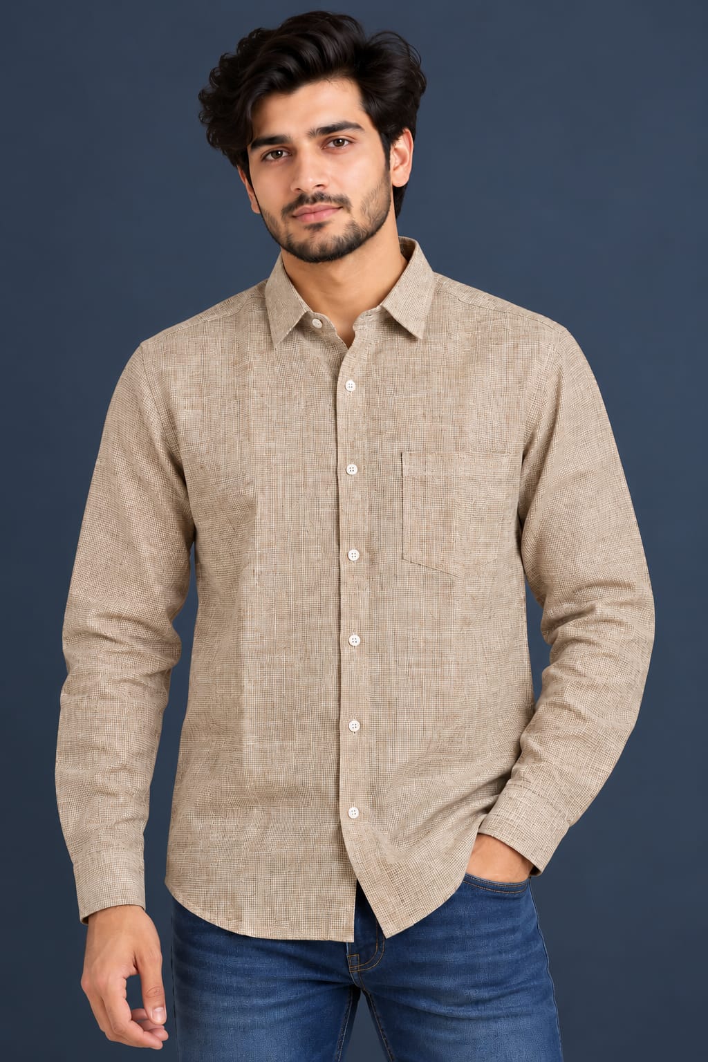 Natural Beige Jute Full-Sleeve Shirt