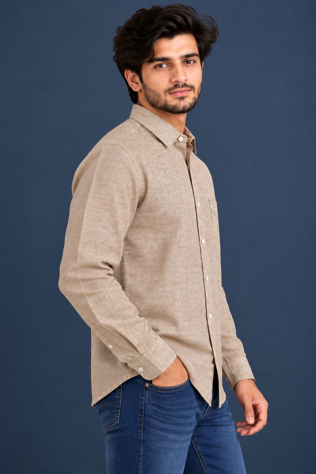 Natural Beige Jute Full-Sleeve Shirt