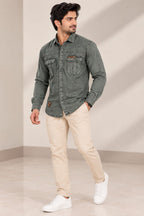Men’s Washed Olive Green Full Sleeve Utility Shirt