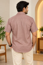 Men’s Dusty Rose Textured Floral Print Cuban Collar Shirt